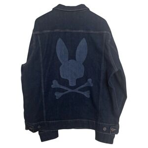 NEW Psycho Bunny Trucker Denim Jacket Crossbones Mens XL Blue